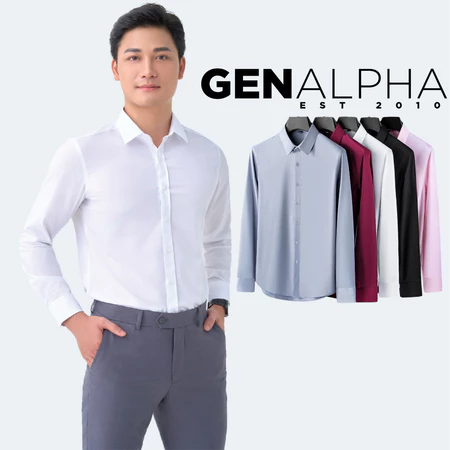 Áo Sơ Mi Nam Trơn Tay Dài GEN ALPHA cổ Đức, vải chéo mềm mịn hạn chế nhăn, nhiều màu, dễ mặc